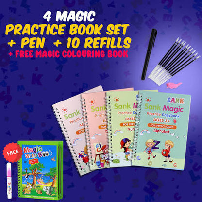 Magic Practice Copybook Set (4 Reusable Books with Magic Pen)