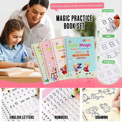 Magic Practice Copybook Set (4 Reusable Books with Magic Pen)